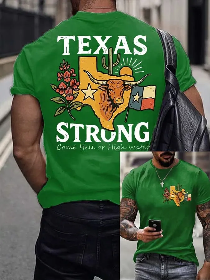 Men's Retro Texas Strong Come Hell Or High Water Print T-Shirt
