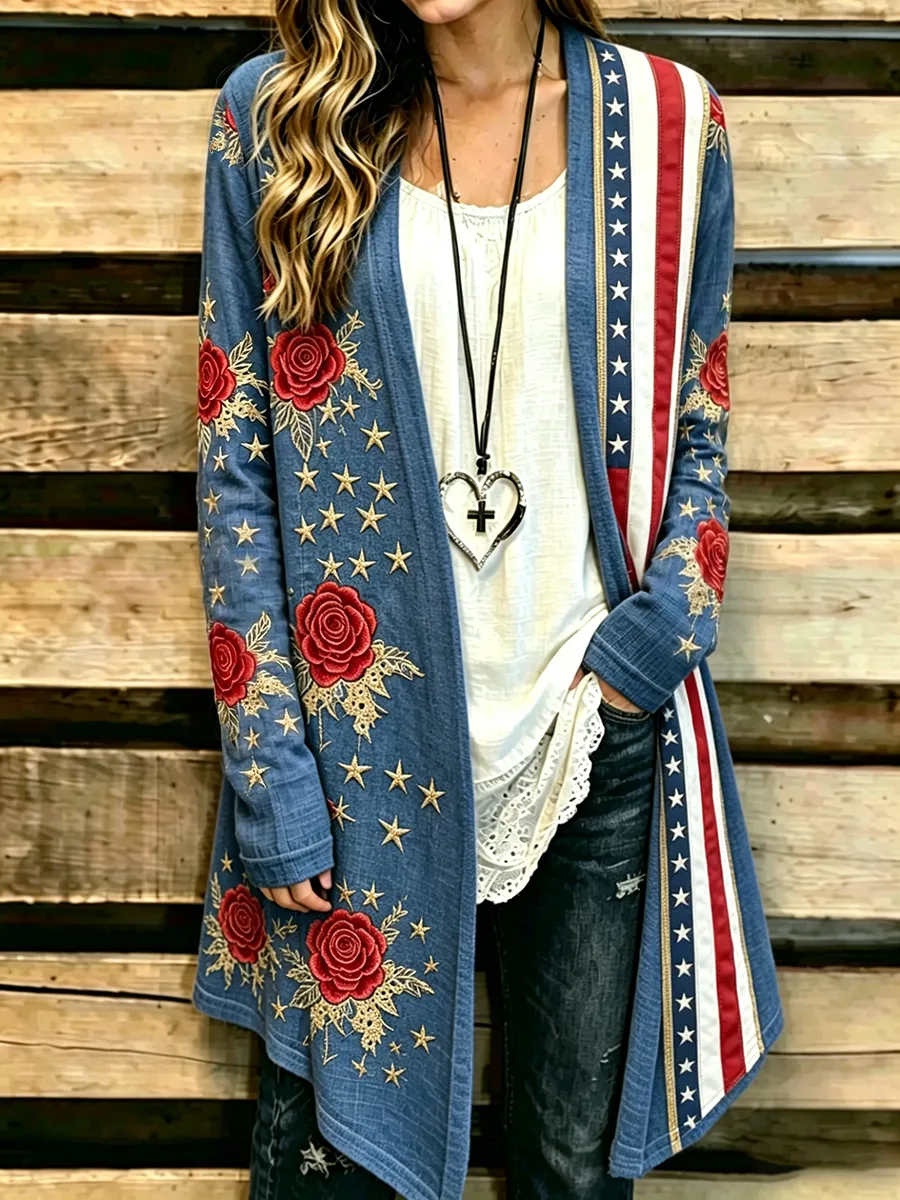 Women'S Independence Day Printed Casual Cardigan
