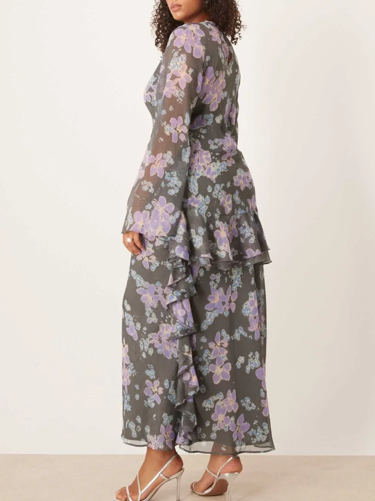 Ruffled Round Neck Maxi Dress