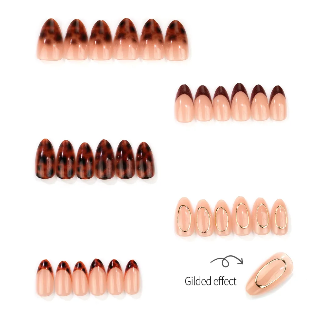 Nailhour 30Pcs Autumn Medium Almond Leopard Print French Press On Nails