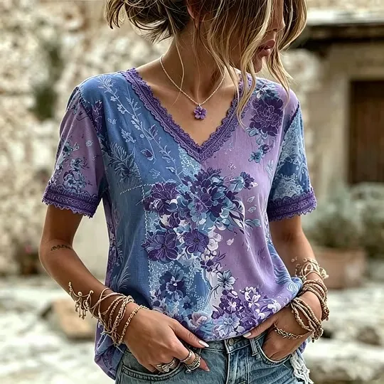 Women's Retro Bohemian Printed T-shirt