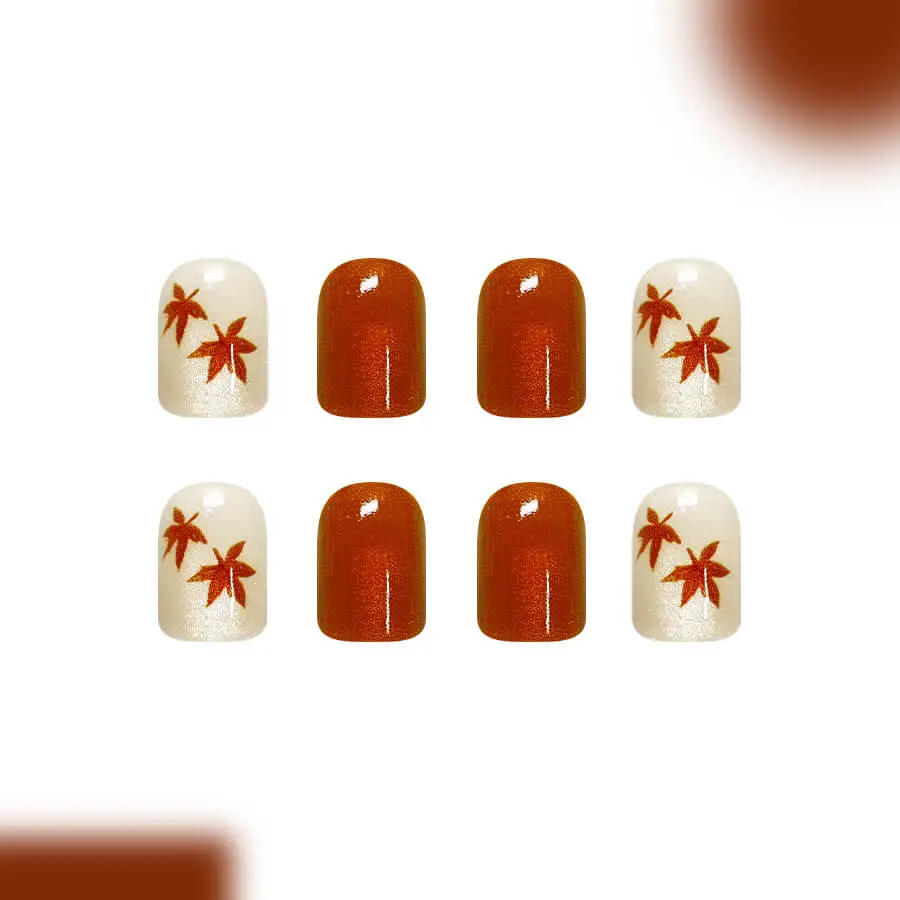Nailhour 24Pcs Orange Holiday Short Square Cat Eye Press On Nails
