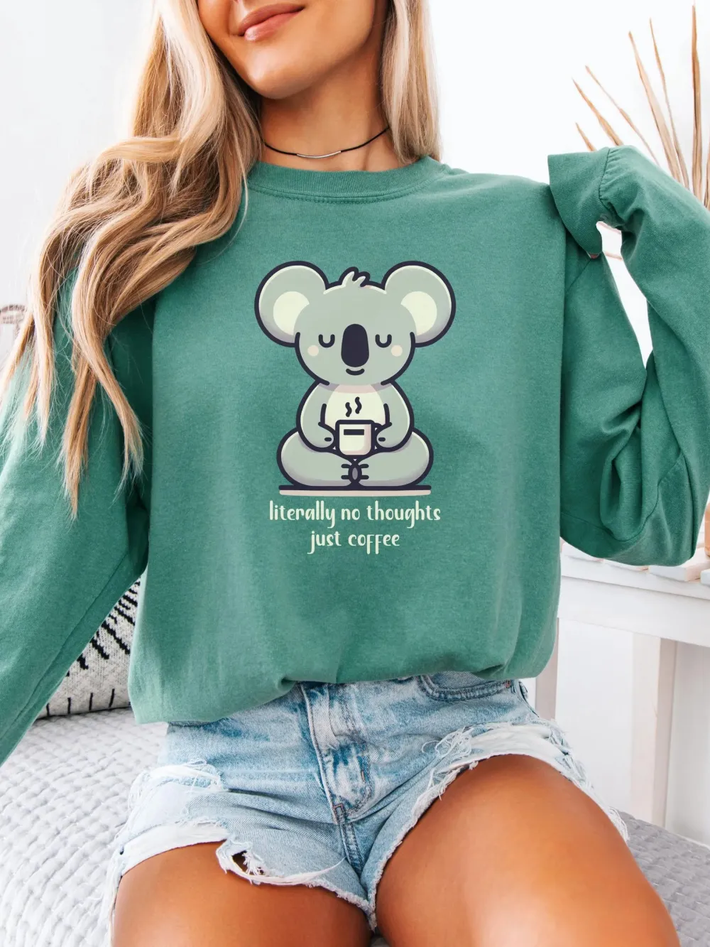 Koala And Coffee Print Casual T-Shirt