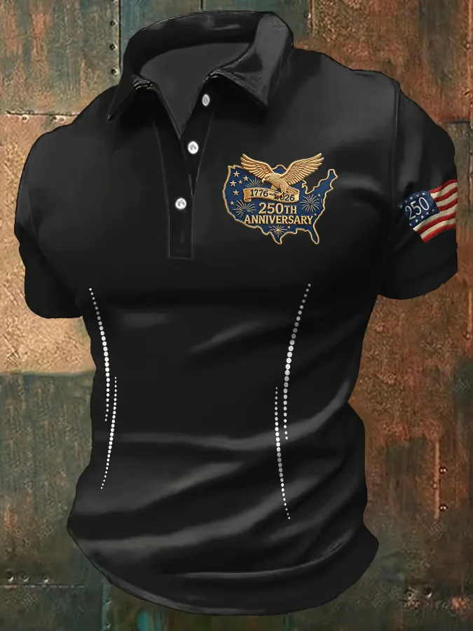 Men'S Casual Polo Shirt With American 250th Anniversary Print