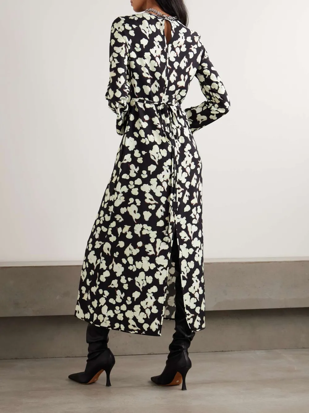 Back Slit Print Long Sleeve Dress