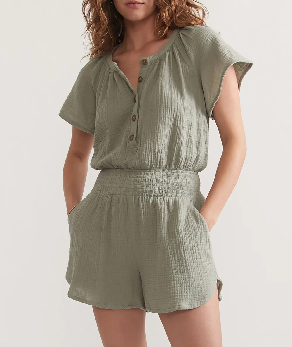 Short-Sleeve Smocked Cotton Romper