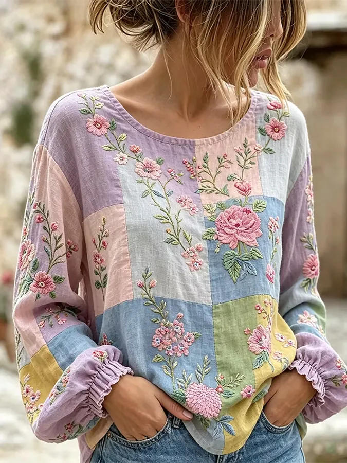 Women's Retro Floral Print Shirt