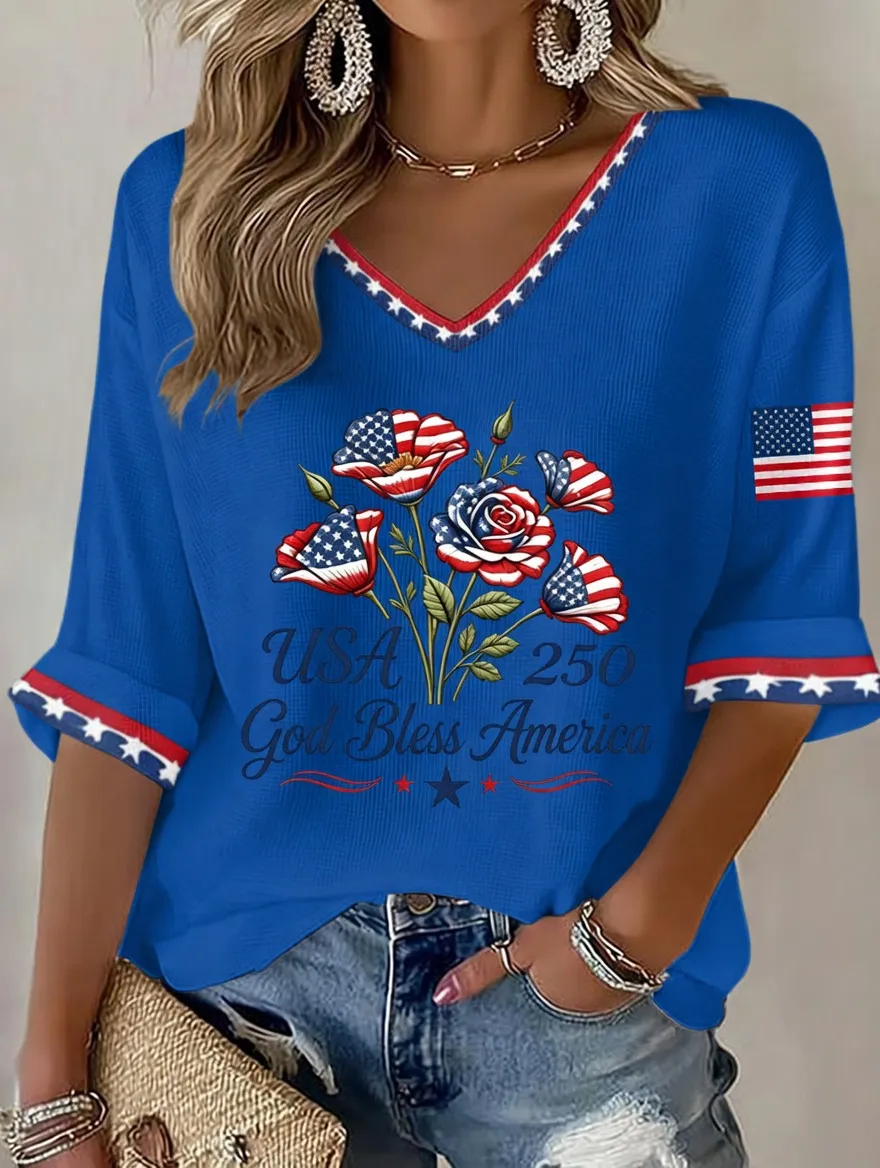 Women'S Retro Independence Day Art Printed Casual T-Shirt