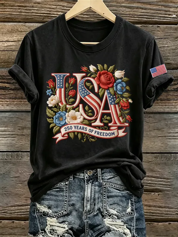 Women's Casual USA 250th Celebration Print Short Sleeve T-shirt