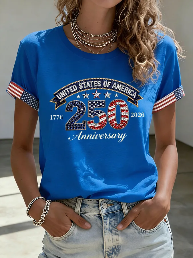 Women's 250 Years Of Freedom Flower Art Print T-shirt