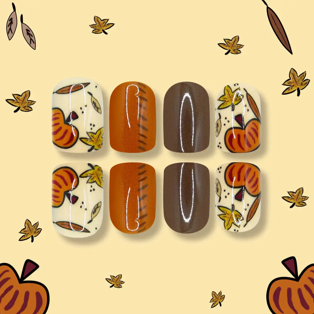 Nailhour 24Pcs Halloween Short Square Maple Leaf Press On Nails