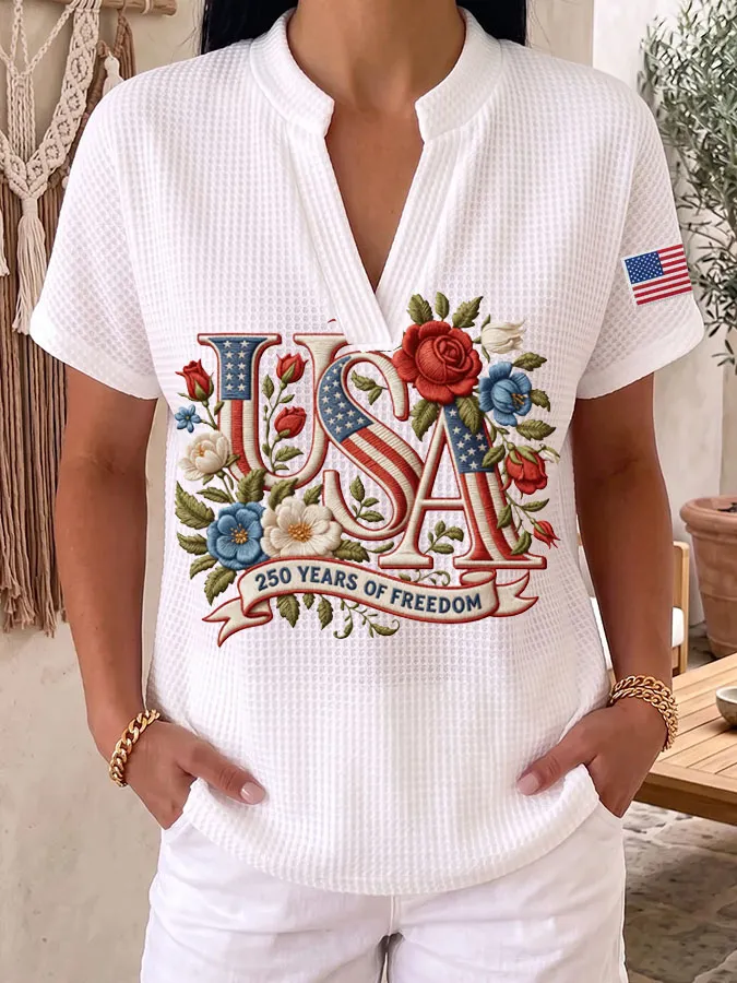 Women's 250th Anniversary of the United States Printed Waffle Top