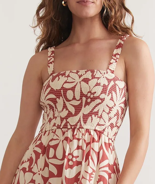Auburn Leaf Print Tiered Maxi Dress