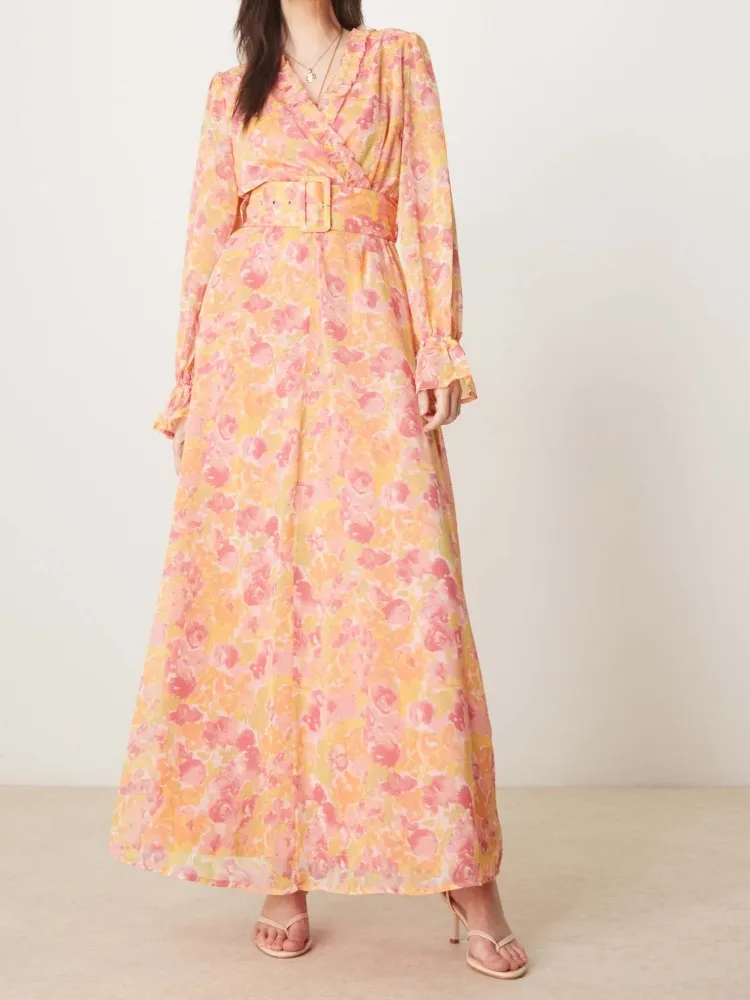 Floral Print Surplice Maxi Dress