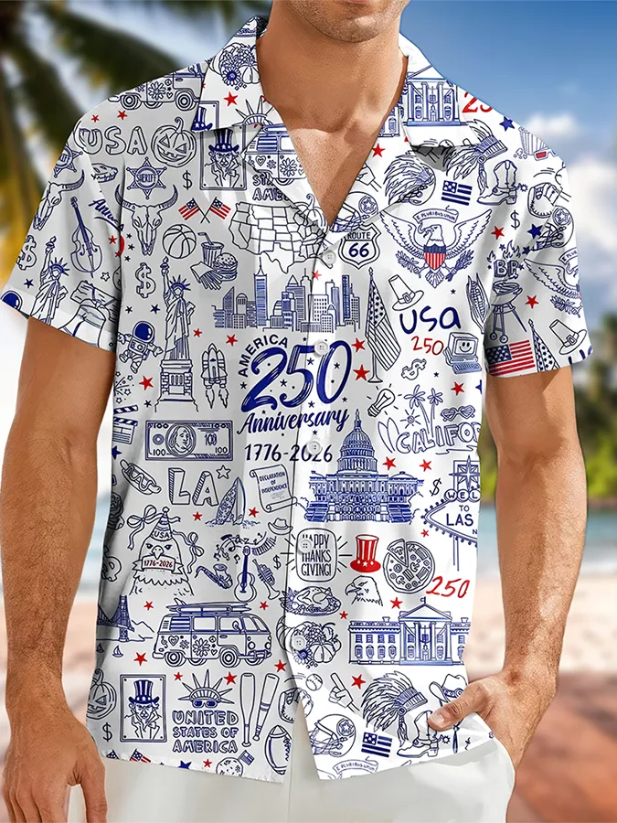 Men's  250 Years Day Printed Casual Collar Shirt