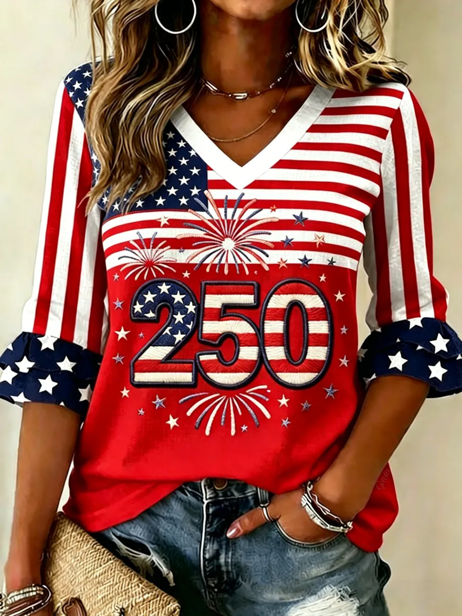 Women'S American 250Th Anniversary Printed Casual Shirt