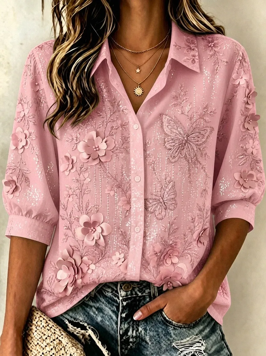 Women's Breast Cancer Awareness Butterfly Floral 3D Printed Shirt