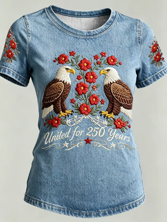 Women's Casual USA 250th Celebration Print Short Sleeve T-shirt