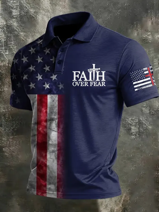 Men'S American Independence Day Printed Casual Polo Shirt