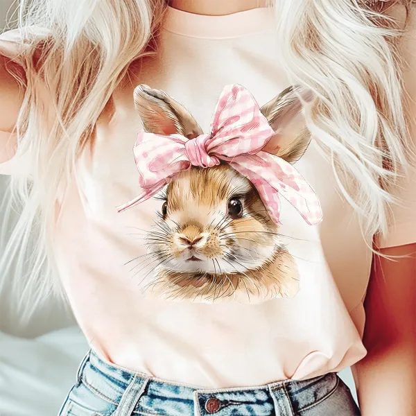 Pink Bow Bunny Portrait T-Shirt