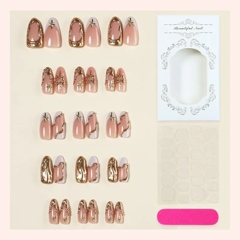 Nailhour 30Pcs French Gilded Minimalist Medium Almond Press On Nails