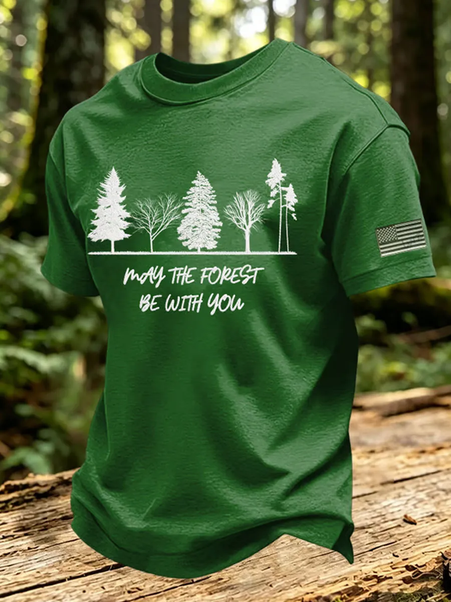Men's May The Forest Be With You Print Round Neck T-shirt