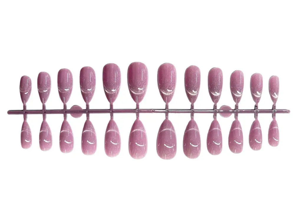 Nailhour 24Pcs Purple Glitter Cat Eye Medium Almond Press On Nails