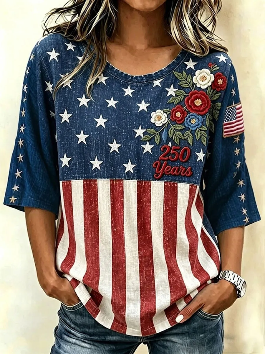 Women'S Casual 250Th Anniversary Of The USA Print Cotton Linen Shirt