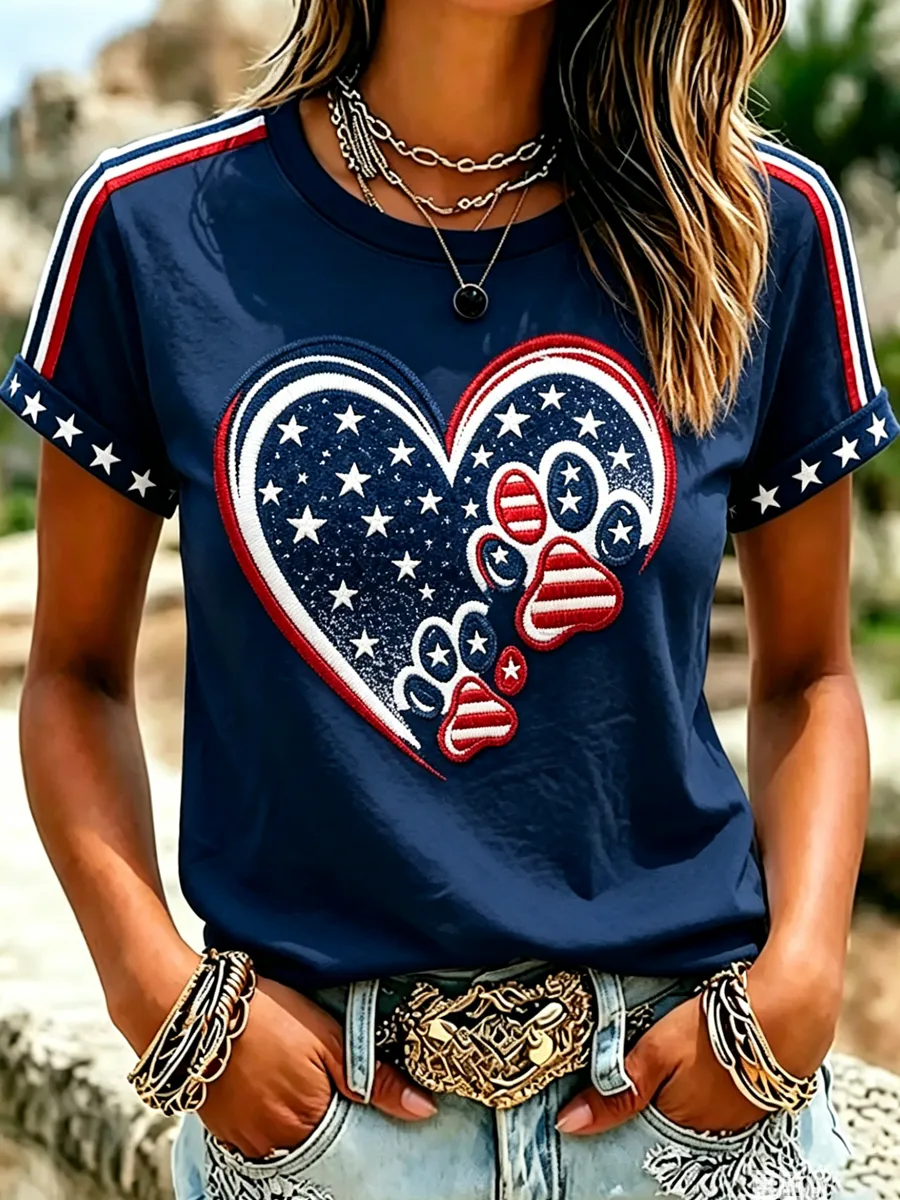 Women'S Proud American Dog 250Th Anniversary Patriotic Claw Print T-Shirt