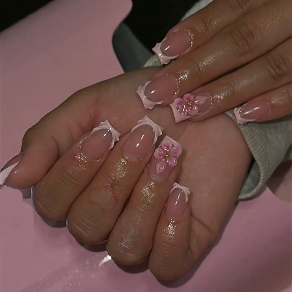 Nailhour 24Pcs Pink Medium Rectangular Fake Nails