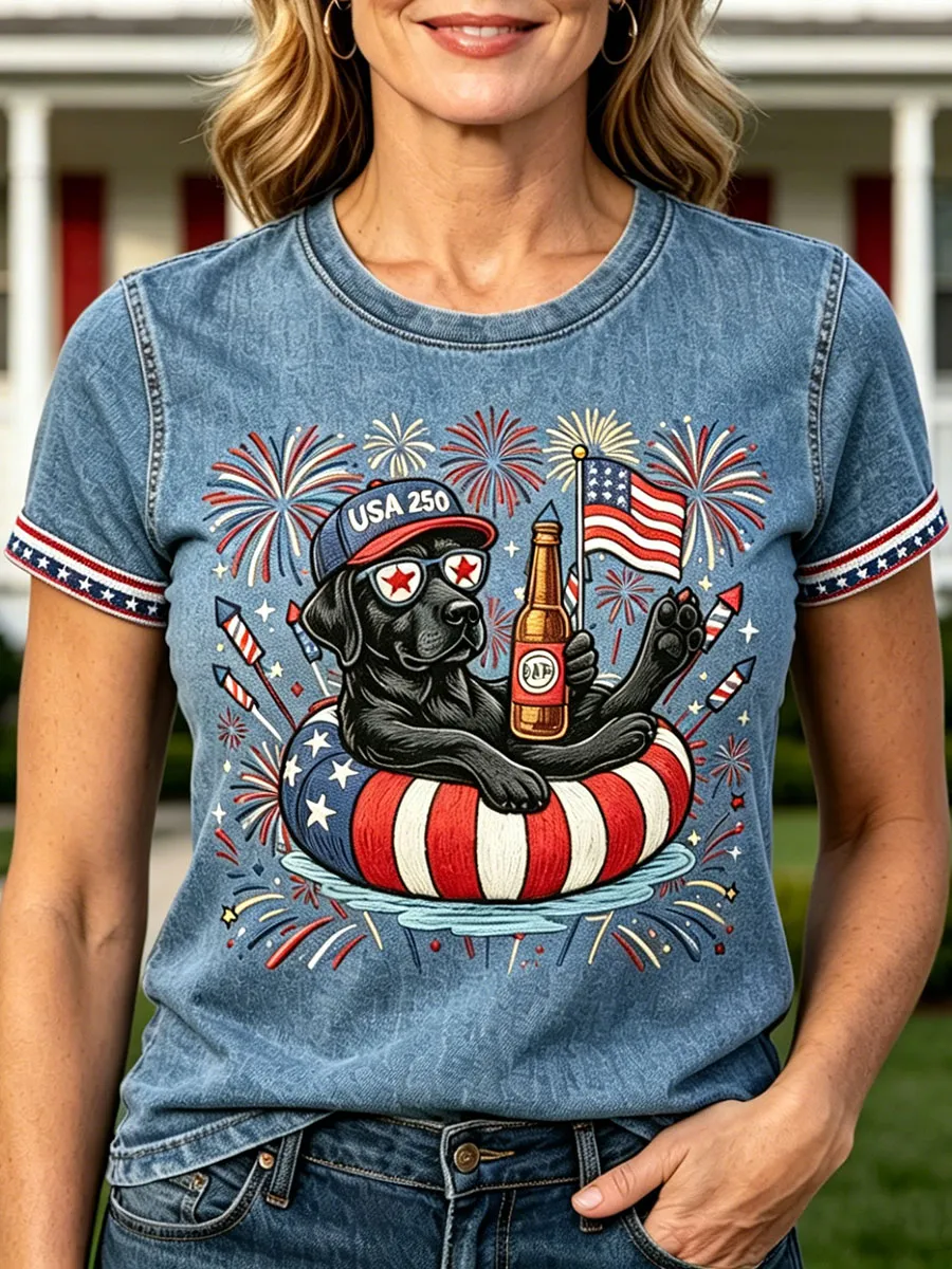 Women's USA 250th Anniversary Puppy Print T-Shirt