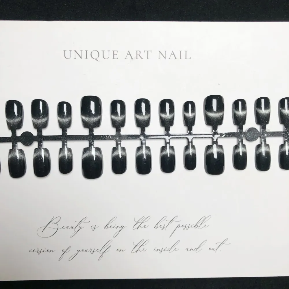 Nailhour 30Pcs Black Medium Square French Cat Eye Press On Nails