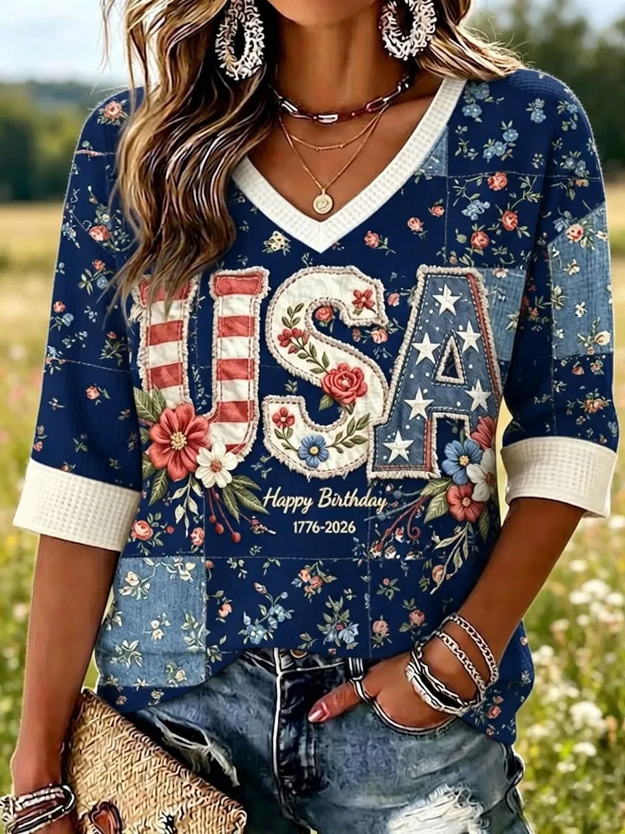 Women'S 250 Years Art Print V Neck Top