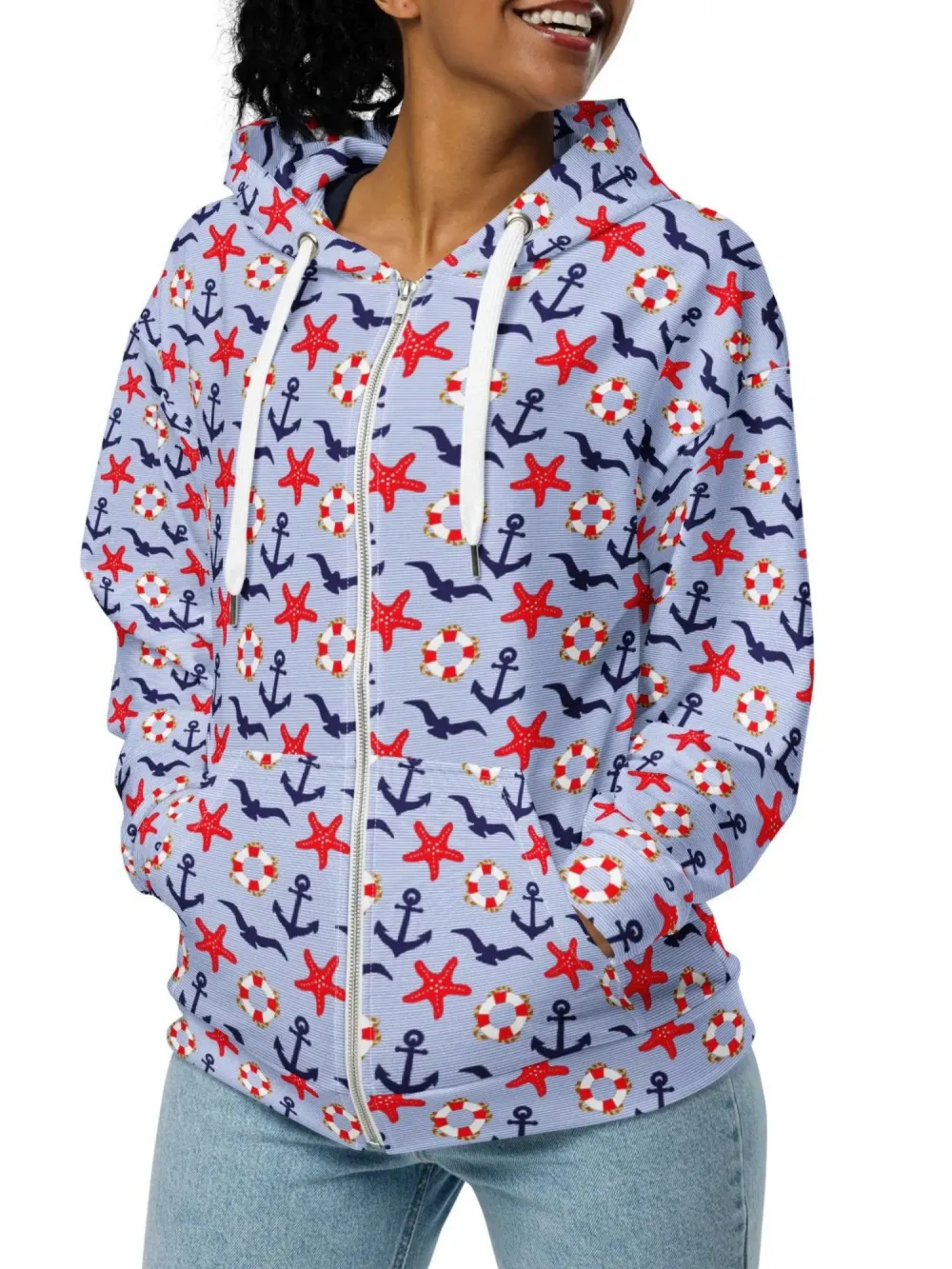 Nautical Themed Zip Hoodie