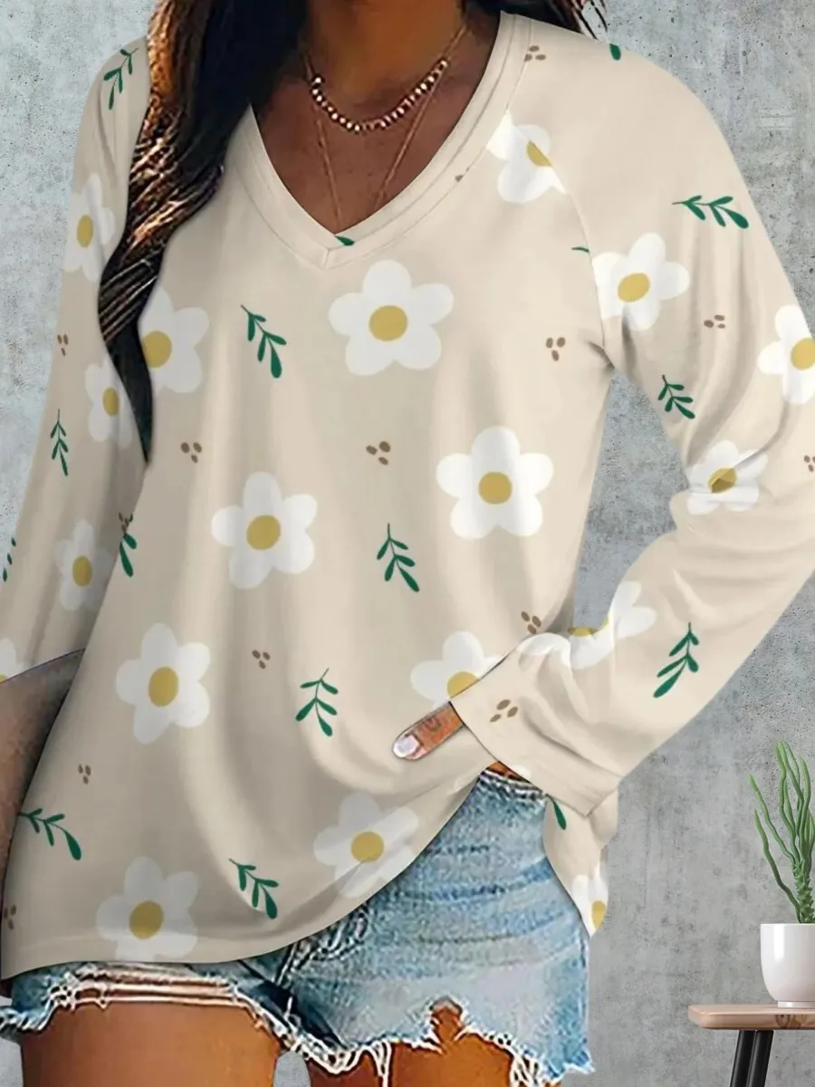 Soft Floral V-Neck T-Shirt