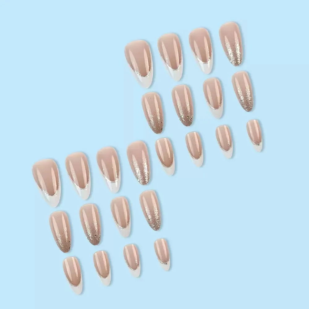 Nailhour Minimalist 24Pcs Glitter Nude Wedding Party Press On Nails