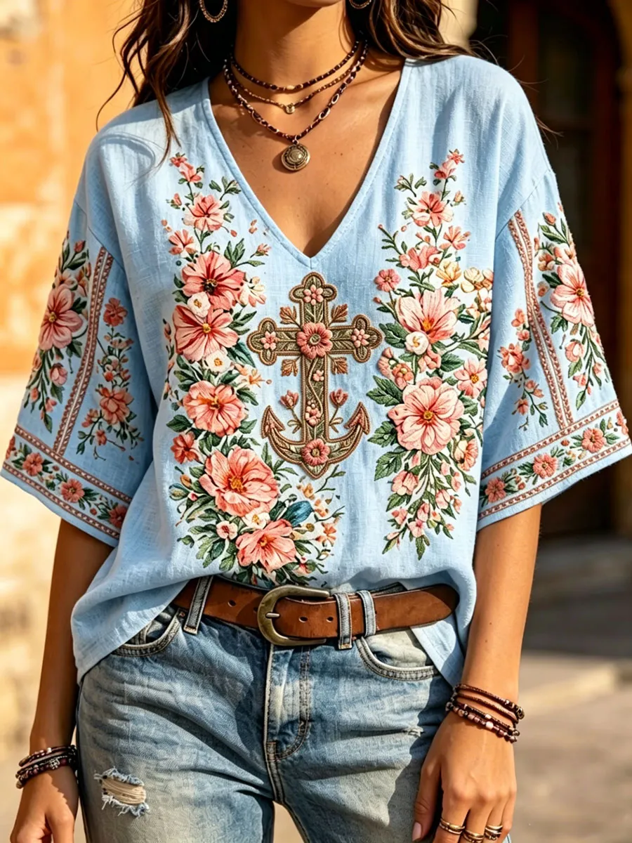 Women'S Floral Faith Print Casual  Top