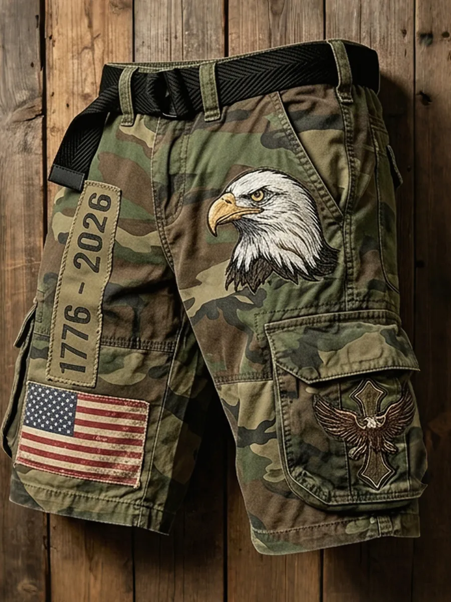 Men's Retro Eagles Camo Print Casual Shorts