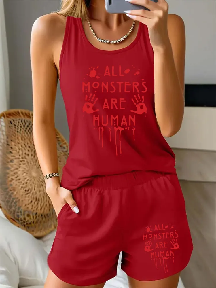 Women'S ALL MONSTERS ARE MUMAN Halloween Simple Comfortable Vest Set