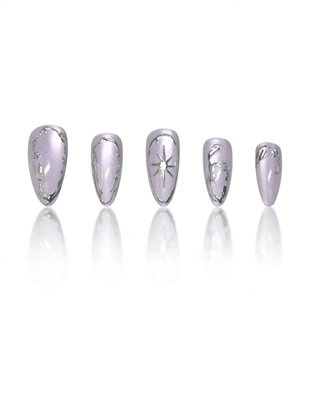 Nailhour 24pcs Almond Elegant 3D Light Color Purple Cat Eye False Nails