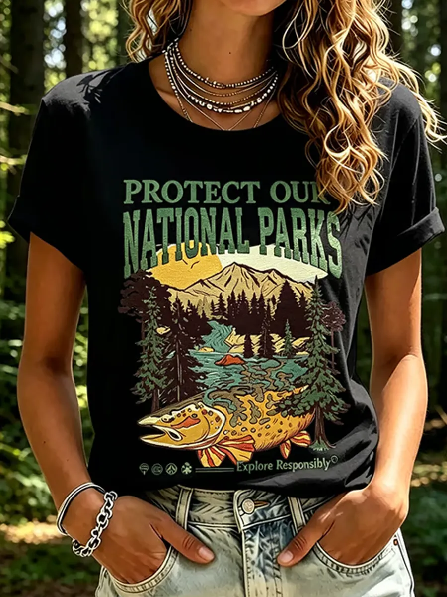 Protecting National Parks, Wildlife And Nature. Women's Pure Cotton T-Shirt_
