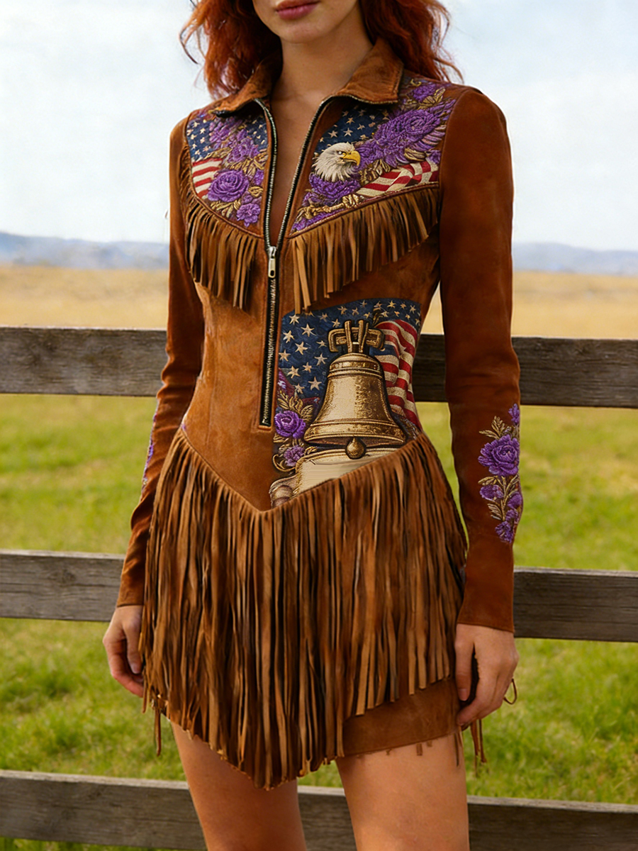 Purple Rose Free Bell National Flag Embroidered Tassel Western Dress ...