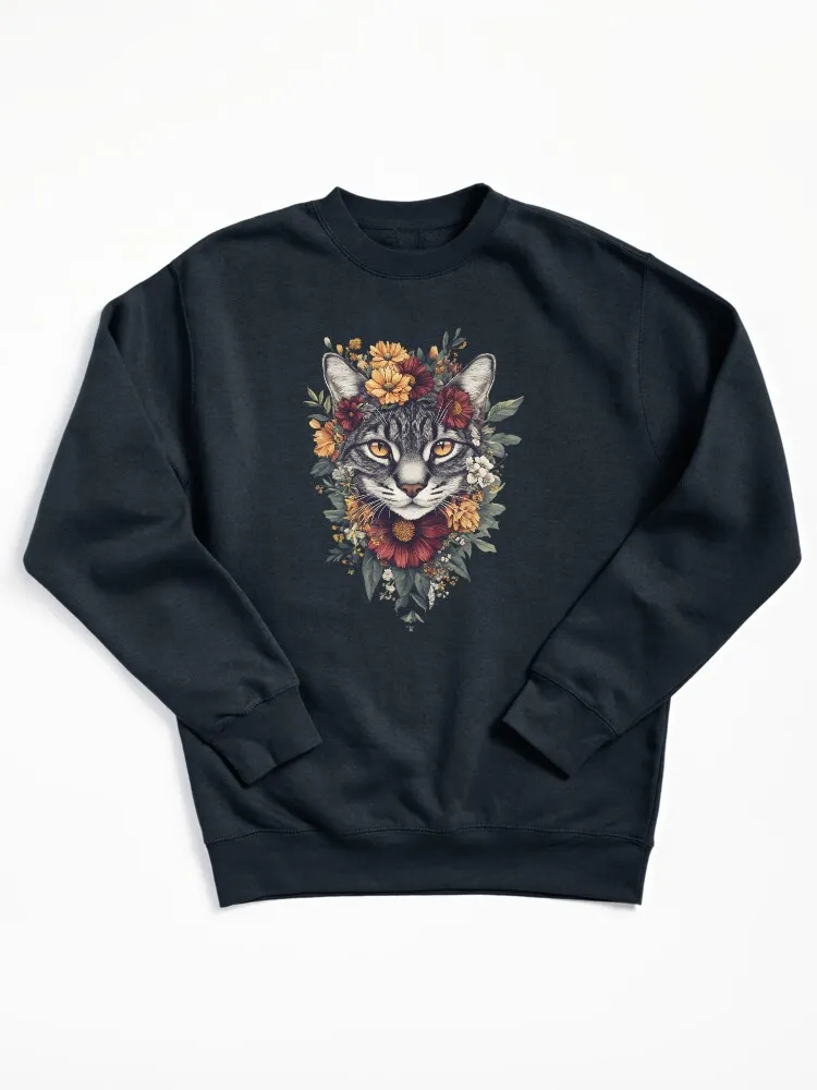Floral Bengal Cat Pullover Sweatshirt