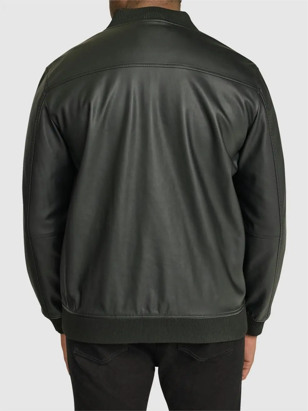 BLACK FAUX LEATHER BOMBER JACKET WITH RETRO STYLE