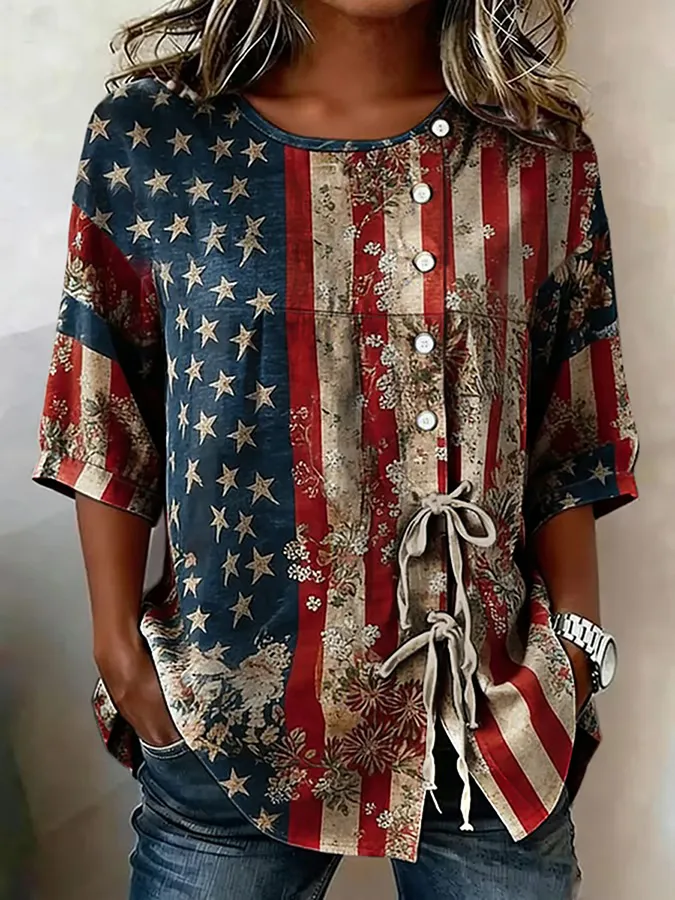 Women's Retro American 250 Art Printed Top