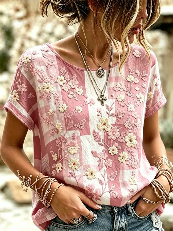 Women'S Casual Pink Breast Cancer Art Round Neck Top