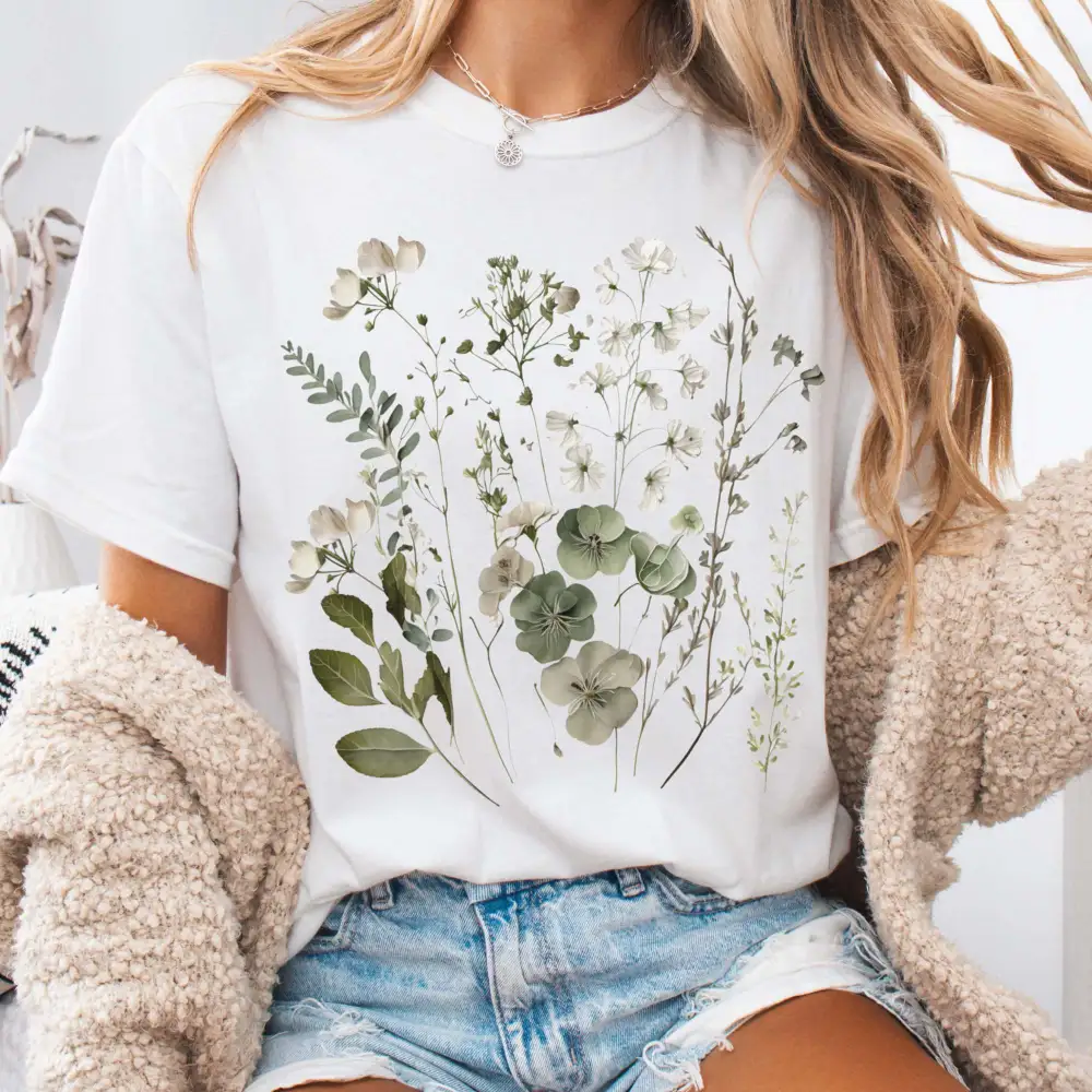 Sage And White Wildflower Shirt
