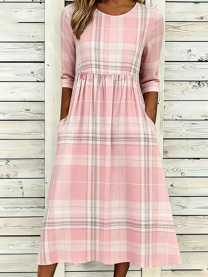 Women'S Retro Plaid Art Printed Dress