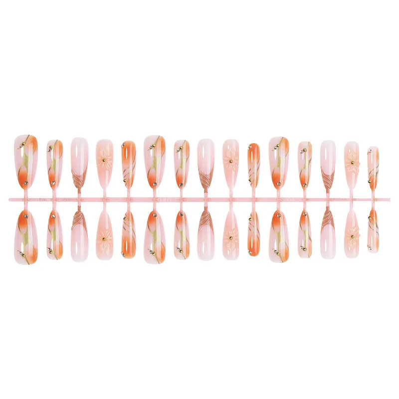Nailhour 30Pcs Nude Gilded French Medium Almond Press On Nails