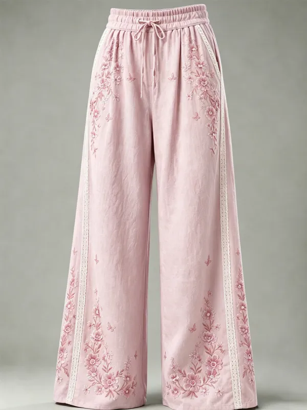 Women's Floral Print Embroidered Palazzo Pants